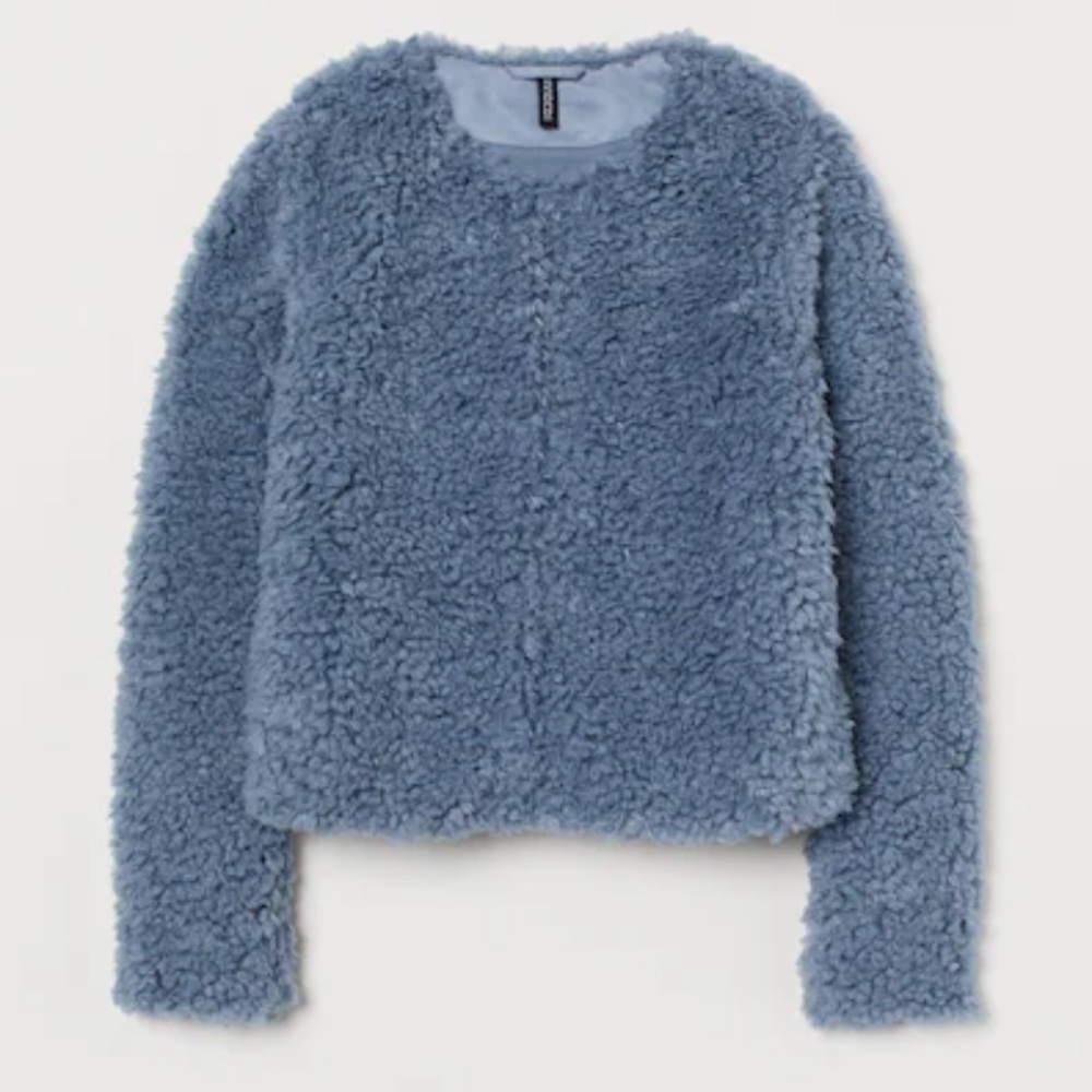 Blue Fuzzy Crop Long Sleeve Sweater/Jacket